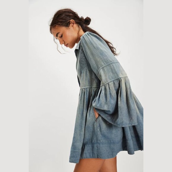 We The Free Down East Denim Mini Dress - Color: True Blue - Picture 4 of 4